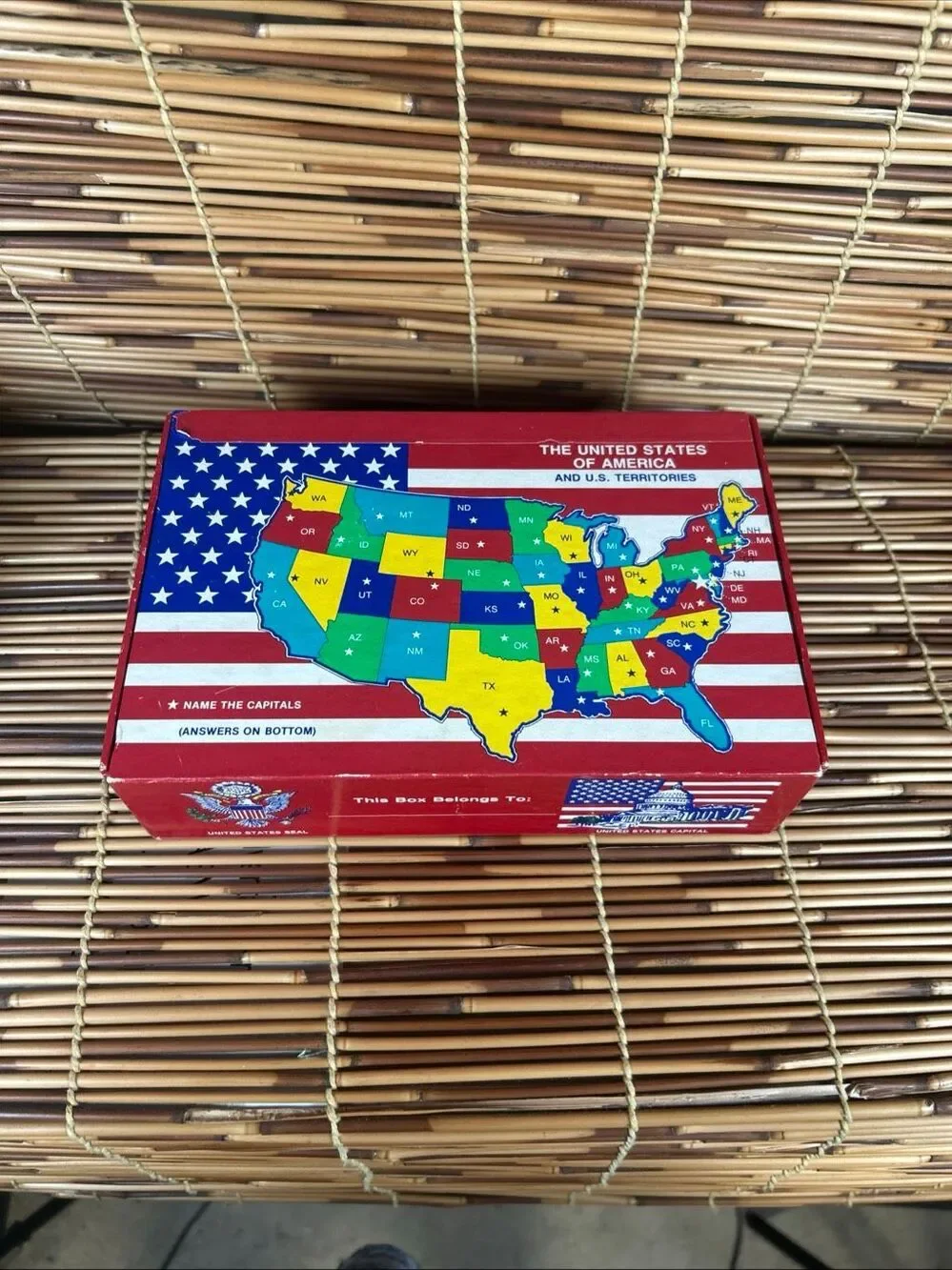 United States of America States and Capital Vintage Pencil Box Cardboard